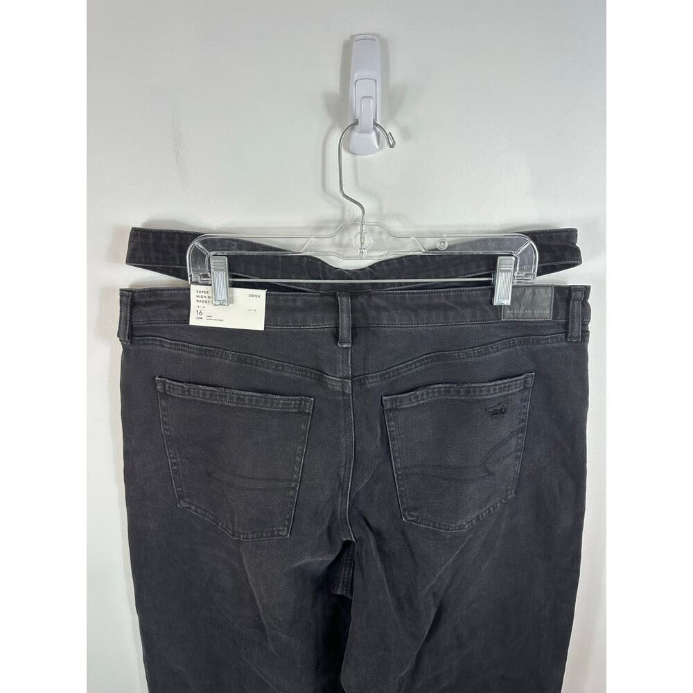 American Eagle Super High Rise Baggy Straight Cut Out Jeans Black Size 16 Long - Picture 16 of 16
